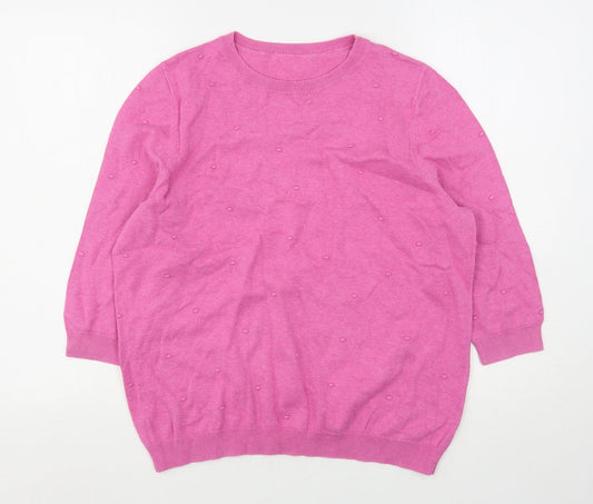 TU Womens Pink Round Neck  Cotton Pullover Jumper Size 16