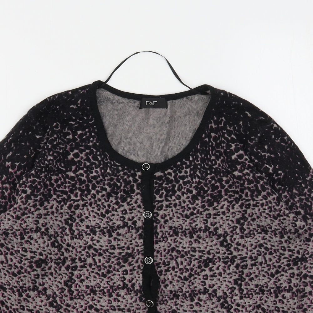 F&F Womens Multicoloured Round Neck Animal Print Acrylic Cardigan Jumper Size 8