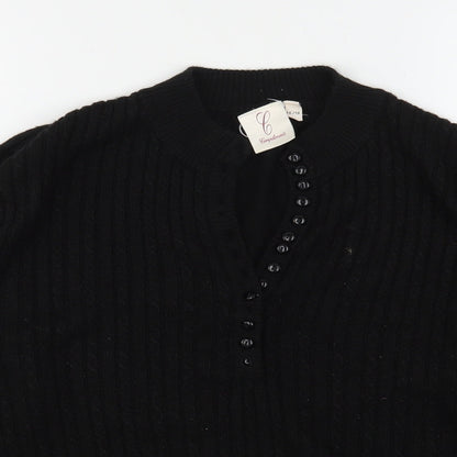 Compliments Womens Black Round Neck  Acrylic Pullover Jumper Size 16