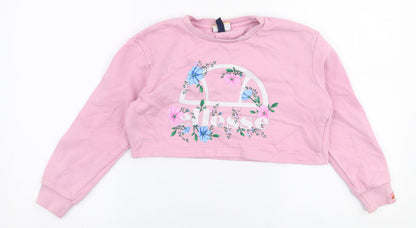 ellesse Girls Pink Floral Cotton Pullover Sweatshirt Size 8-9 Years  Pullover