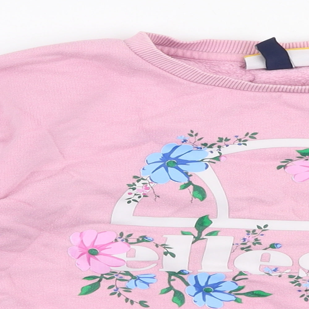 ellesse Girls Pink Floral Cotton Pullover Sweatshirt Size 8-9 Years  Pullover
