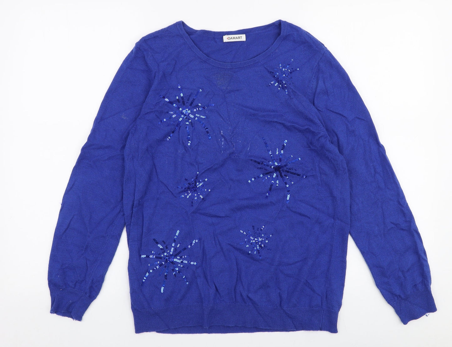 Damart Womens Blue Round Neck  Viscose Pullover Jumper Size 10