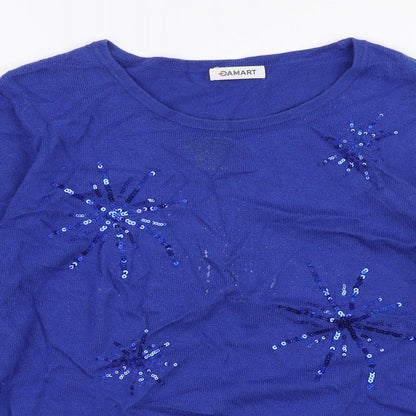 Damart Womens Blue Round Neck  Viscose Pullover Jumper Size 10
