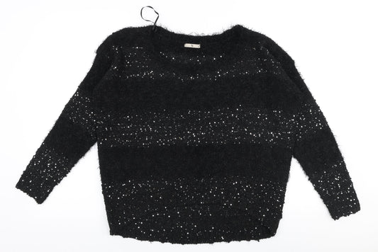 TU Womens Black Round Neck  Acrylic Pullover Jumper Size 12