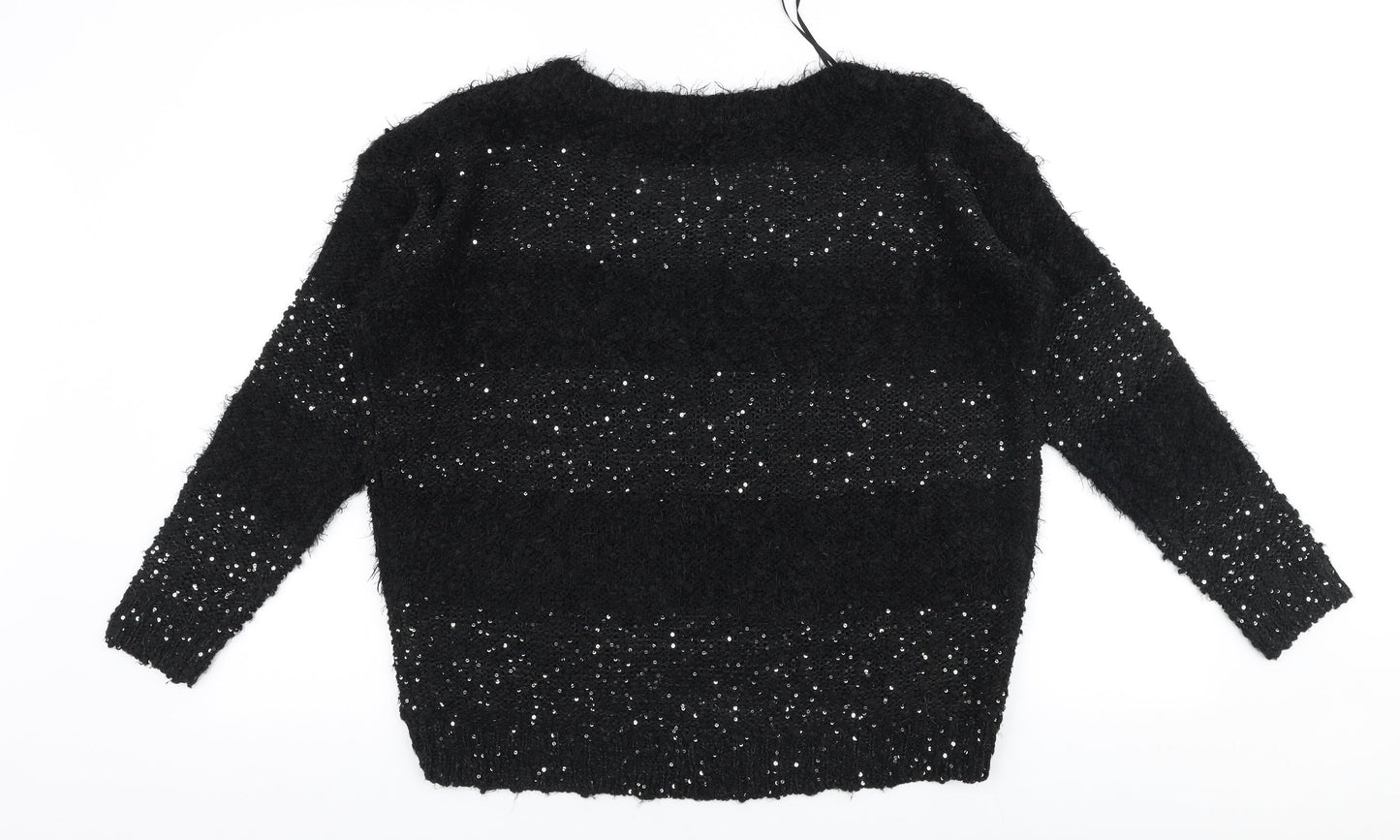 TU Womens Black Round Neck  Acrylic Pullover Jumper Size 12