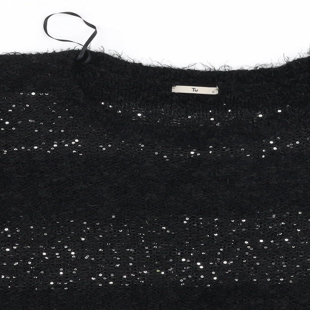 TU Womens Black Round Neck  Acrylic Pullover Jumper Size 12