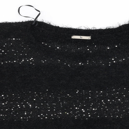 TU Womens Black Round Neck  Acrylic Pullover Jumper Size 12