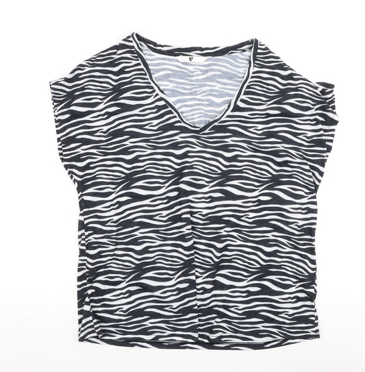 Very Womens Black Animal Print Polyester Jersey T-Shirt Size 12 V-Neck