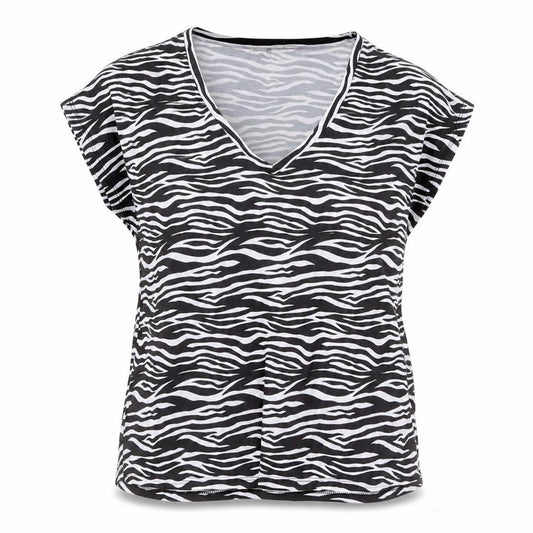 Very Womens Black Animal Print Polyester Jersey T-Shirt Size 12 V-Neck