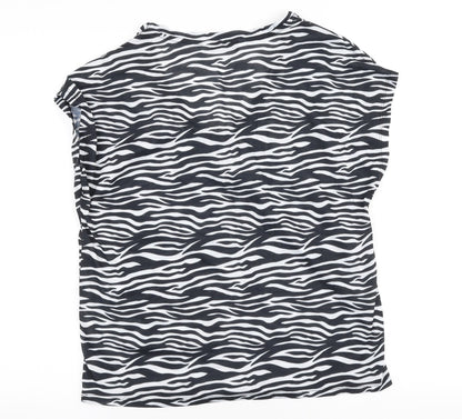 Very Womens Black Animal Print Polyester Jersey T-Shirt Size 12 V-Neck