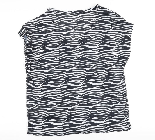 Very Womens Black Animal Print Polyester Jersey T-Shirt Size 12 V-Neck