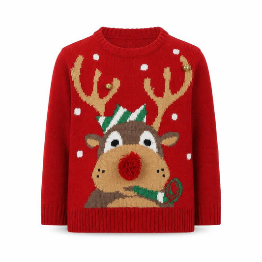 Urban rascals Boys Red Round Neck Geometric Acrylic Pullover Jumper Size 4 Years   - Santa Jumper