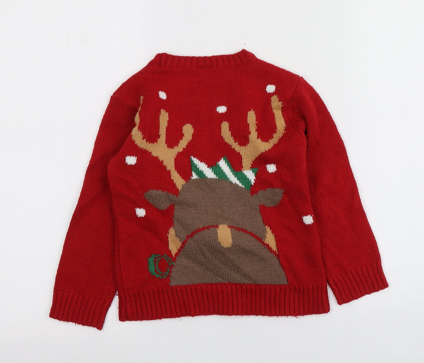 Urban rascals Boys Red Round Neck Geometric Acrylic Pullover Jumper Size 4 Years   - Santa Jumper