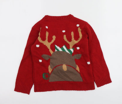 Urban rascals Boys Red Round Neck Geometric Acrylic Pullover Jumper Size 4 Years   - Santa Jumper