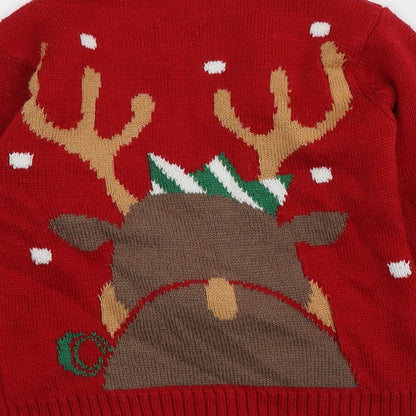 Urban rascals Boys Red Round Neck Geometric Acrylic Pullover Jumper Size 4 Years   - Santa Jumper