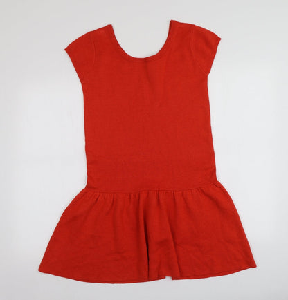 Primark Womens Orange  Acrylic Jumper Dress  Size 6  Round Neck