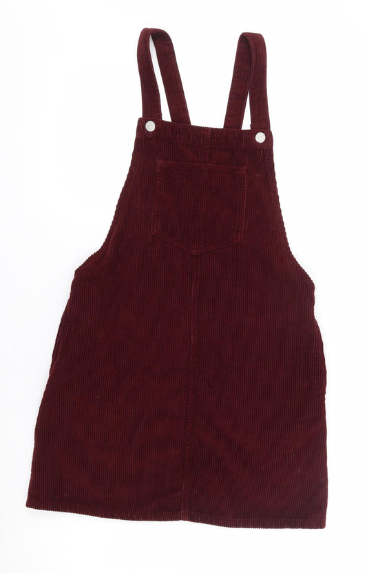 Topshop Womens Red  Cotton Pinafore/Dungaree Dress  Size 6  Square Neck