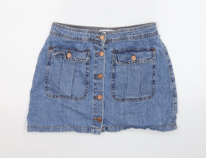 TRF DENIM Womens Blue  Cotton A-Line Skirt Size M