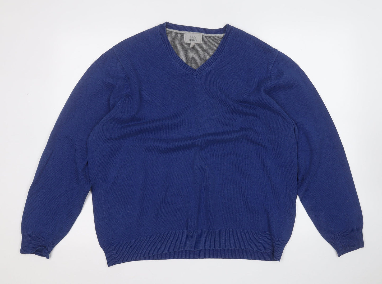 Marks and Spencer Mens Blue Round Neck  Cotton Pullover Jumper Size L