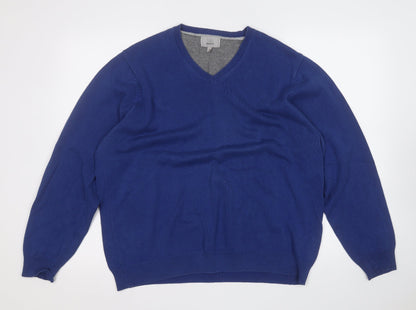 Marks and Spencer Mens Blue Round Neck  Cotton Pullover Jumper Size L