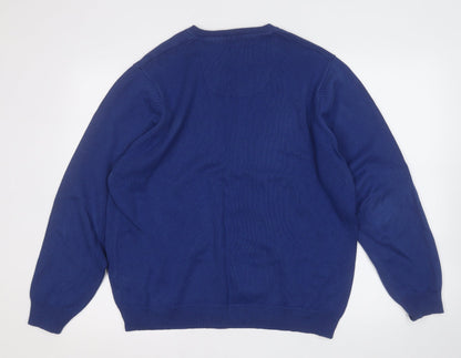 Marks and Spencer Mens Blue Round Neck  Cotton Pullover Jumper Size L