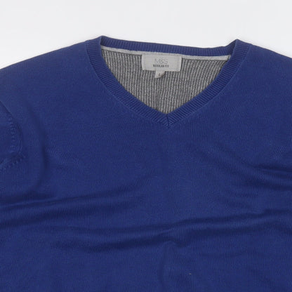 Marks and Spencer Mens Blue Round Neck  Cotton Pullover Jumper Size L