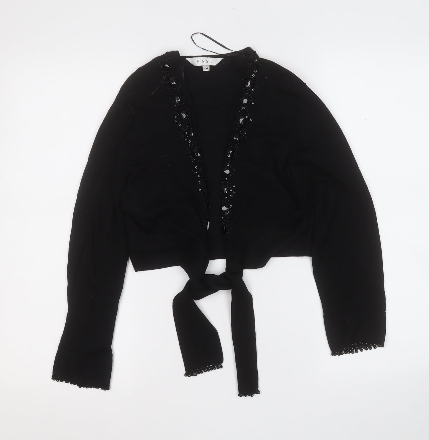 EAST Womens Black V-Neck Geometric Viscose Cardigan Jumper Size 14