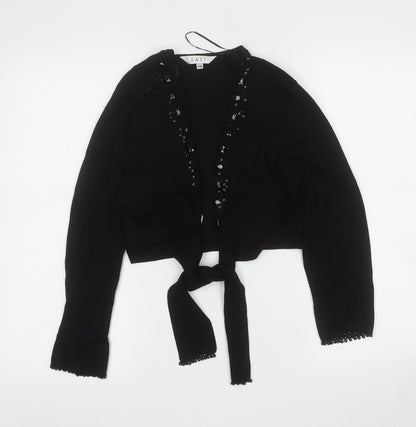 EAST Womens Black V-Neck Geometric Viscose Cardigan Jumper Size 14