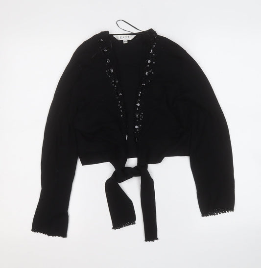 EAST Womens Black V-Neck Geometric Viscose Cardigan Jumper Size 14