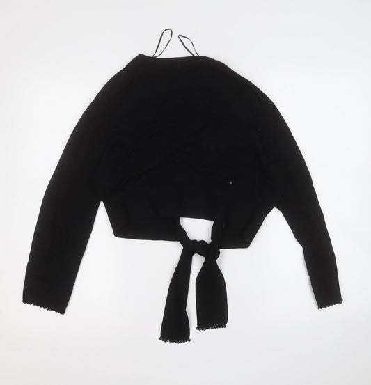 EAST Womens Black V-Neck Geometric Viscose Cardigan Jumper Size 14