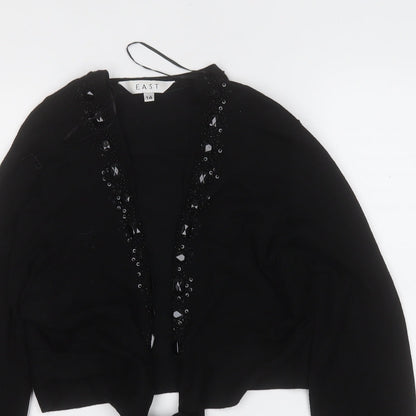 EAST Womens Black V-Neck Geometric Viscose Cardigan Jumper Size 14