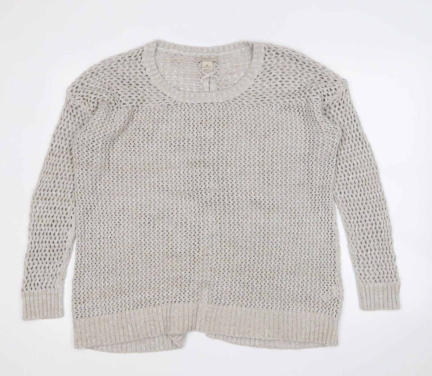 Lucky Brand Womens Beige Round Neck  Cotton Pullover Jumper Size XL