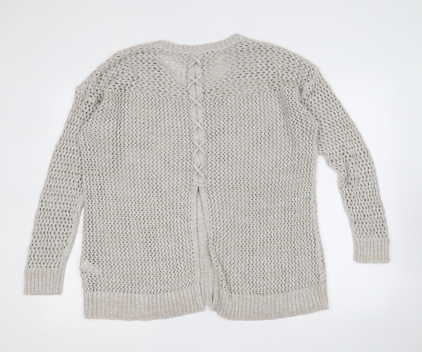 Lucky Brand Womens Beige Round Neck  Cotton Pullover Jumper Size XL