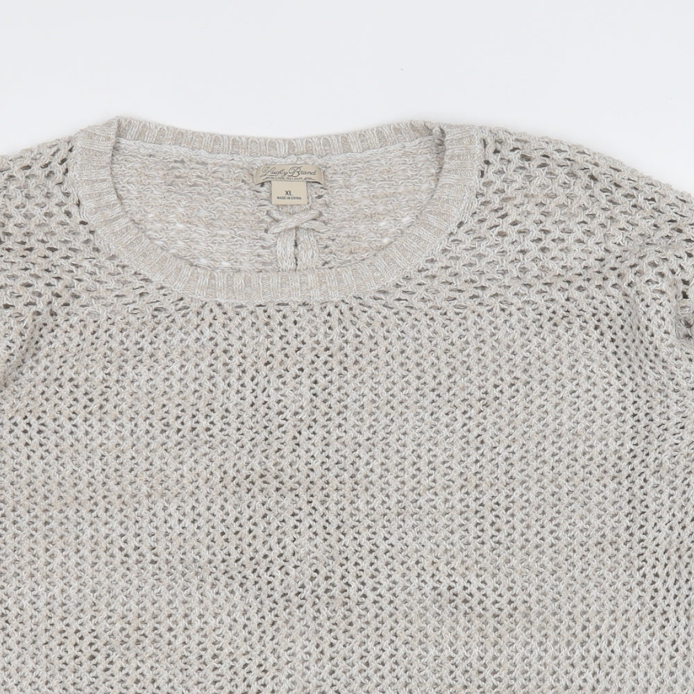 Lucky Brand Womens Beige Round Neck  Cotton Pullover Jumper Size XL