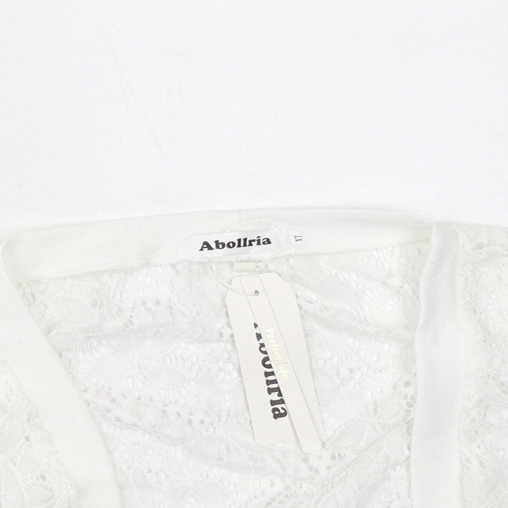 Abollria Womens Ivory V-Neck  Polyester Cardigan Jumper Size XL