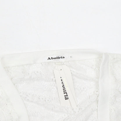 Abollria Womens Ivory V-Neck  Polyester Cardigan Jumper Size XL