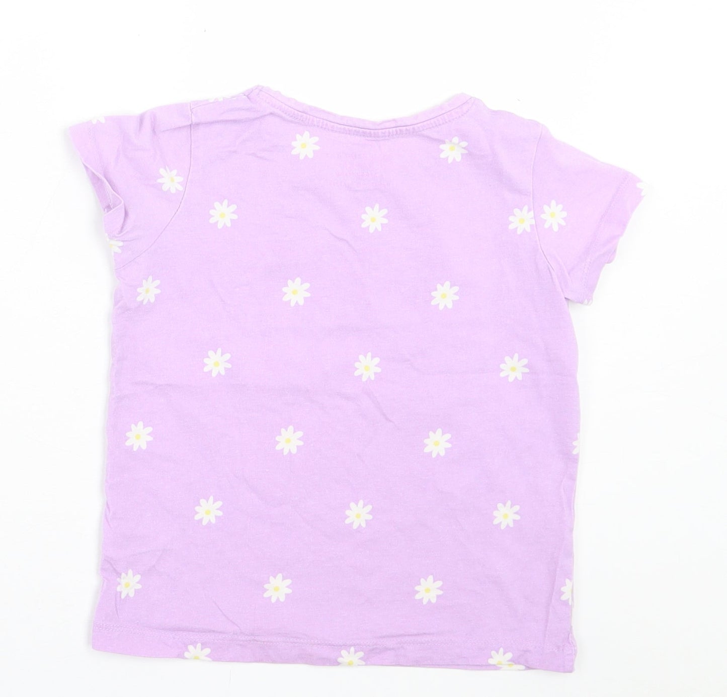 Primark Girls Purple Floral Cotton Basic T-Shirt Size 5 Years Crew Neck Pullover