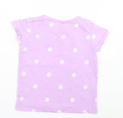 Primark Girls Purple Floral Cotton Basic T-Shirt Size 5 Years Crew Neck Pullover