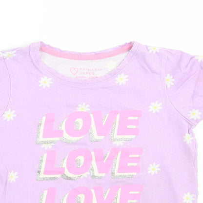 Primark Girls Purple Floral Cotton Basic T-Shirt Size 5 Years Crew Neck Pullover