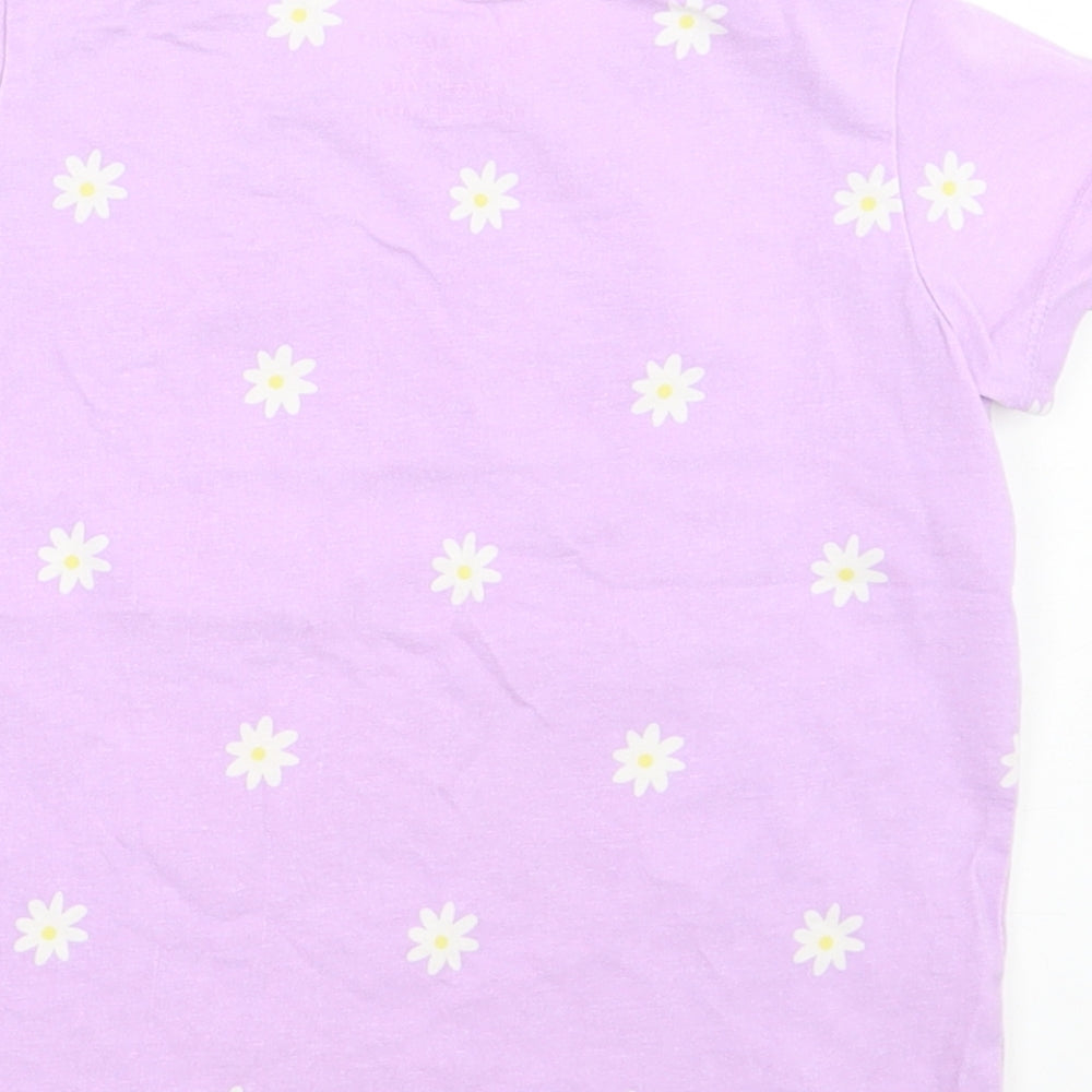 Primark Girls Purple Floral Cotton Basic T-Shirt Size 5 Years Crew Neck Pullover