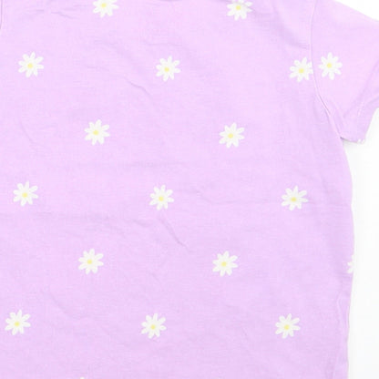 Primark Girls Purple Floral Cotton Basic T-Shirt Size 5 Years Crew Neck Pullover