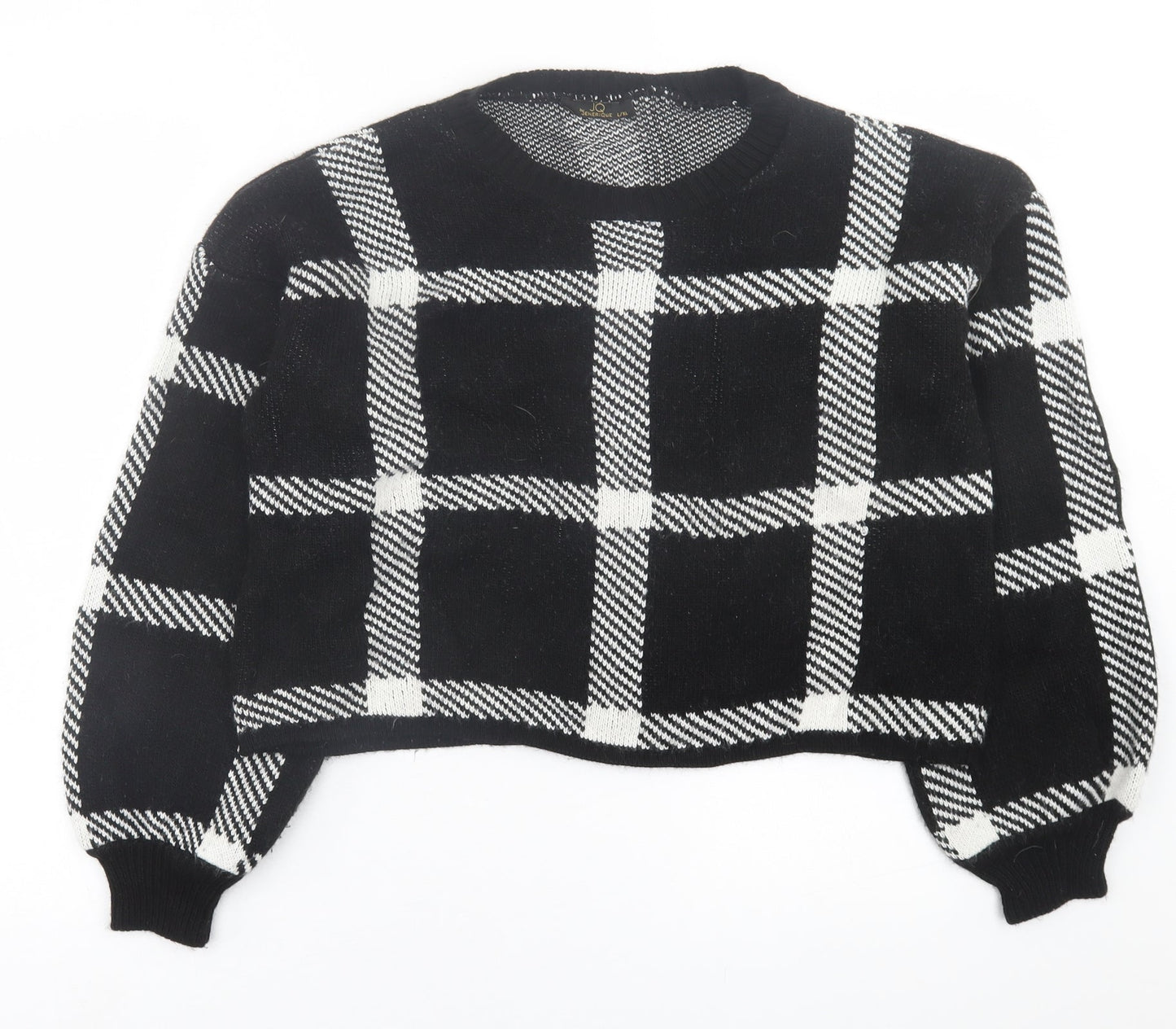 JENERIQUE Womens Black Crew Neck Check Acrylic Pullover Jumper Size L