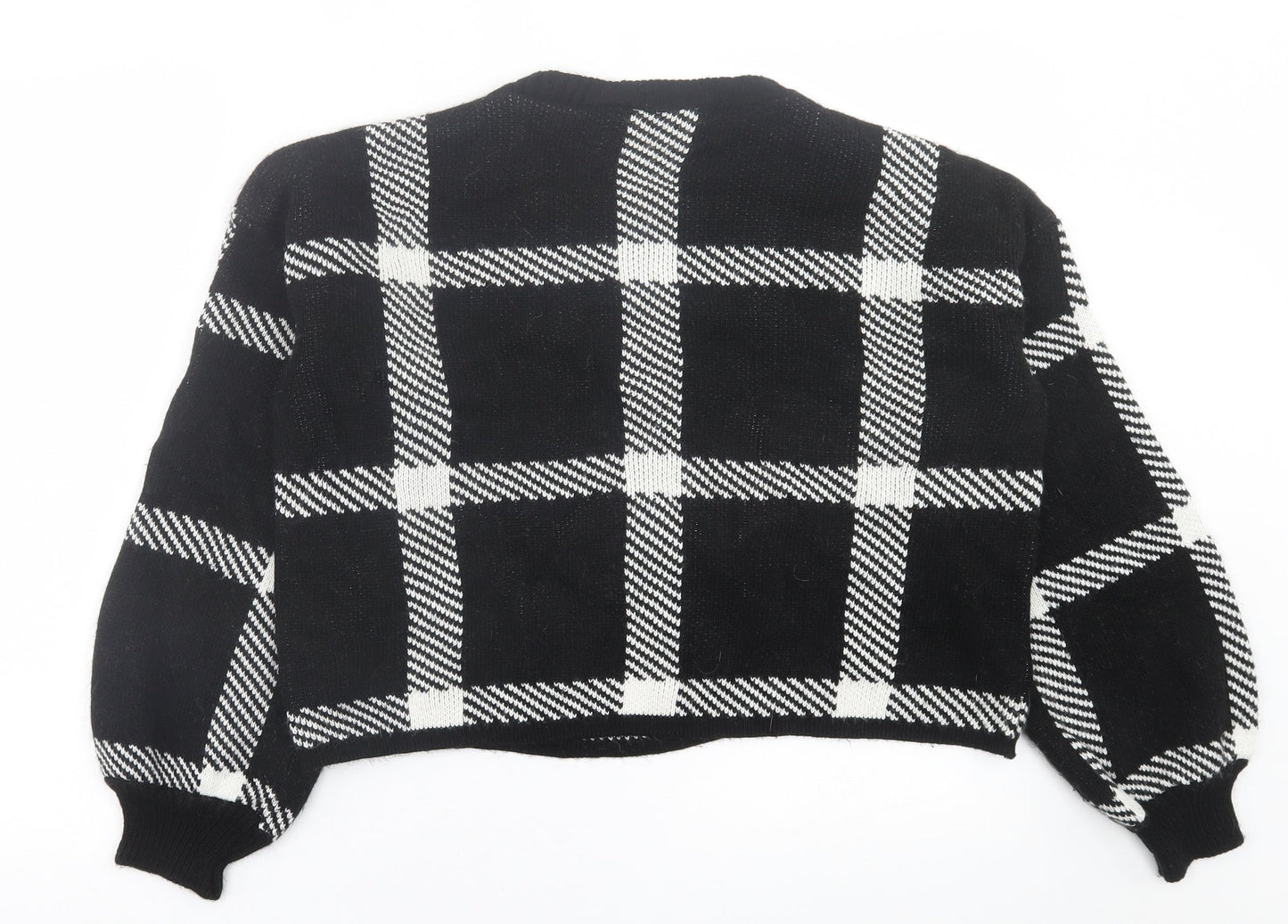 JENERIQUE Womens Black Crew Neck Check Acrylic Pullover Jumper Size L