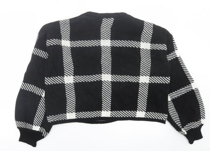 JENERIQUE Womens Black Crew Neck Check Acrylic Pullover Jumper Size L