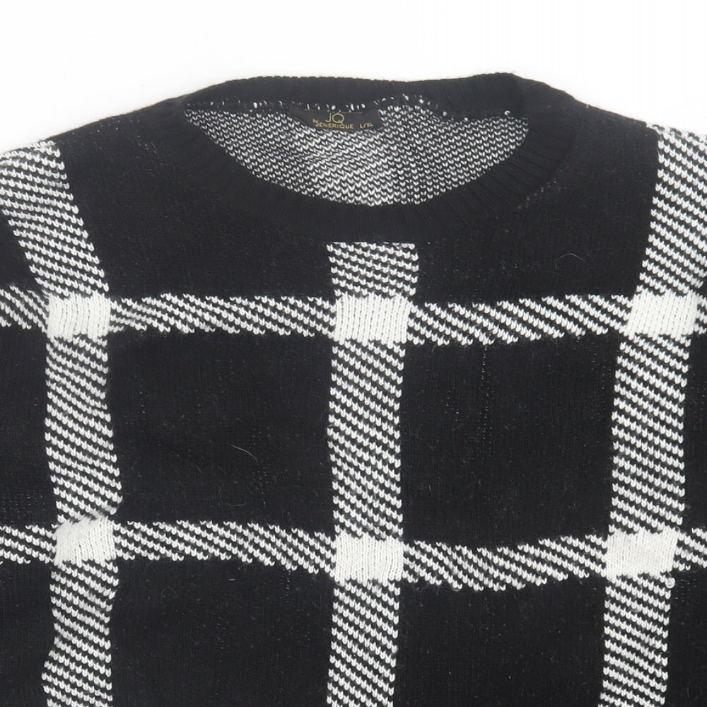 JENERIQUE Womens Black Crew Neck Check Acrylic Pullover Jumper Size L