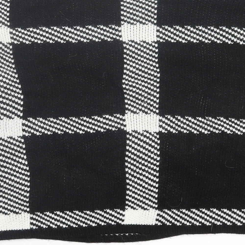 JENERIQUE Womens Black Crew Neck Check Acrylic Pullover Jumper Size L
