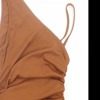 ROMWE Womens Brown  Polyacrylate Fibre Tunic Tank Size L Off the Shoulder
