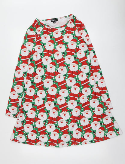 Alt Womens Multicoloured Geometric Polyester Trapeze & Swing  Size M  Round Neck  - Santa Dress