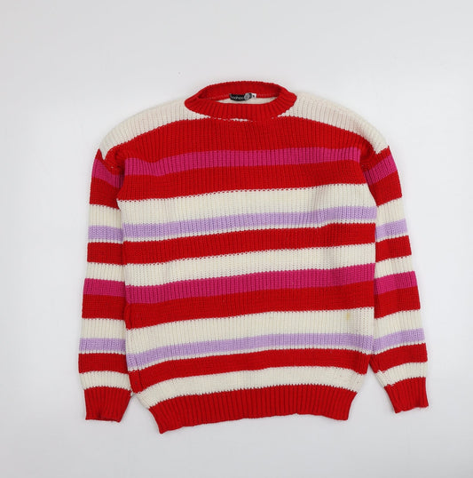 Boohoo Womens Multicoloured Round Neck Striped Acrylic Pullover Jumper Size M