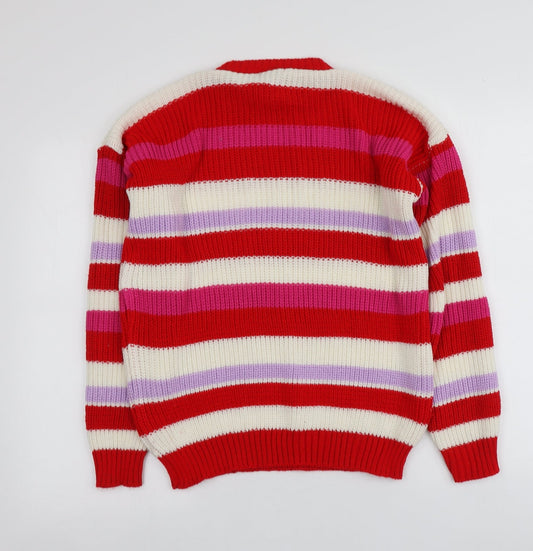 Boohoo Womens Multicoloured Round Neck Striped Acrylic Pullover Jumper Size M